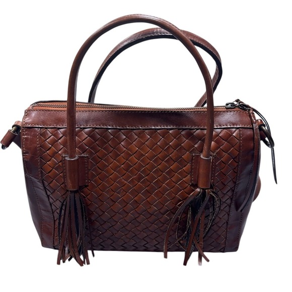 Noonday‎ Collection Monterey Leather Basket Weave Purse Satchel Hobo Bag Brown - Picture 4 of 13